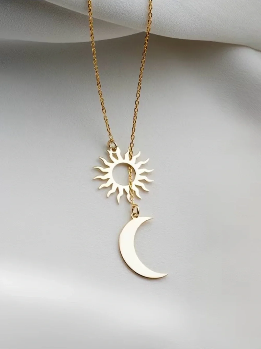 NEW! Elegant Gold Sun and Crescent Moon Lariat Necklace. Sun & Moon ☀️🌙 A6-211